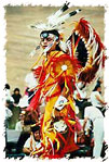 Continously rotating pictures of Native American culture.