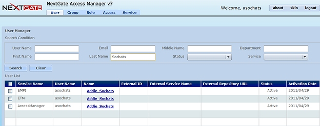 A user being activated in Access Manager may have a different role per each service.