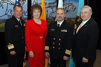 Left to Right: Dr. Charles Grim, Mary Lou Stanton, CAPT Marty Smith, and Robert McSwain