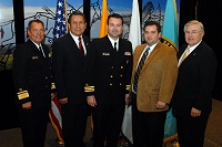 Left to Right: Dr. Charles Grim,   Mr. John Daugherty, Jr., CDR Brandon Taylor, Joe Fisher, and Robert McSwain