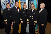Left to Right: Dr. Charles Grim,   Mr. John Daugherty, Jr., LCDR Mark Rives, CAPT Marty Smith, and Robert McSwain