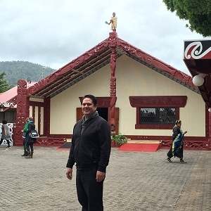 Pictured is Ben Smith, director of the IHS Office of Tribal Self-Governance, at the location of the opening Pōwhiri (welcome) by the Te Arikinui (Māori King) at Tūrangawaewae Marae (Māori meeting ground)