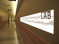 Thumbnail - clicking will open full size image - The laboratory sign at Samuel Simmonds Memorial Hospital.