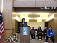 Thumbnail - clicking will open full size image - Dr. Yvette Roubideaux, IHS Director, speaking at the dedication of Samuel Simmonds Memorial Hospital, August 2013 in Barrow, AK