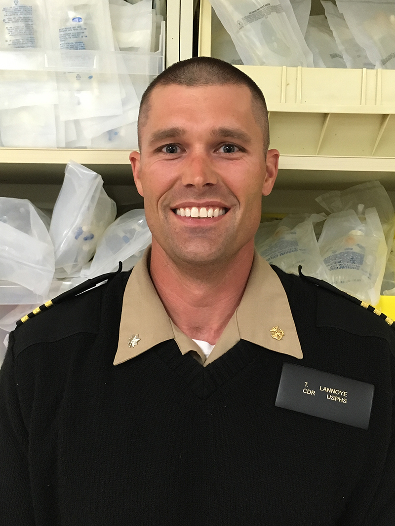 Cmdr. Tyler Lannoye is the Chief Pharmacist for the Quentin N. Burdick Memorial Health Care Facility