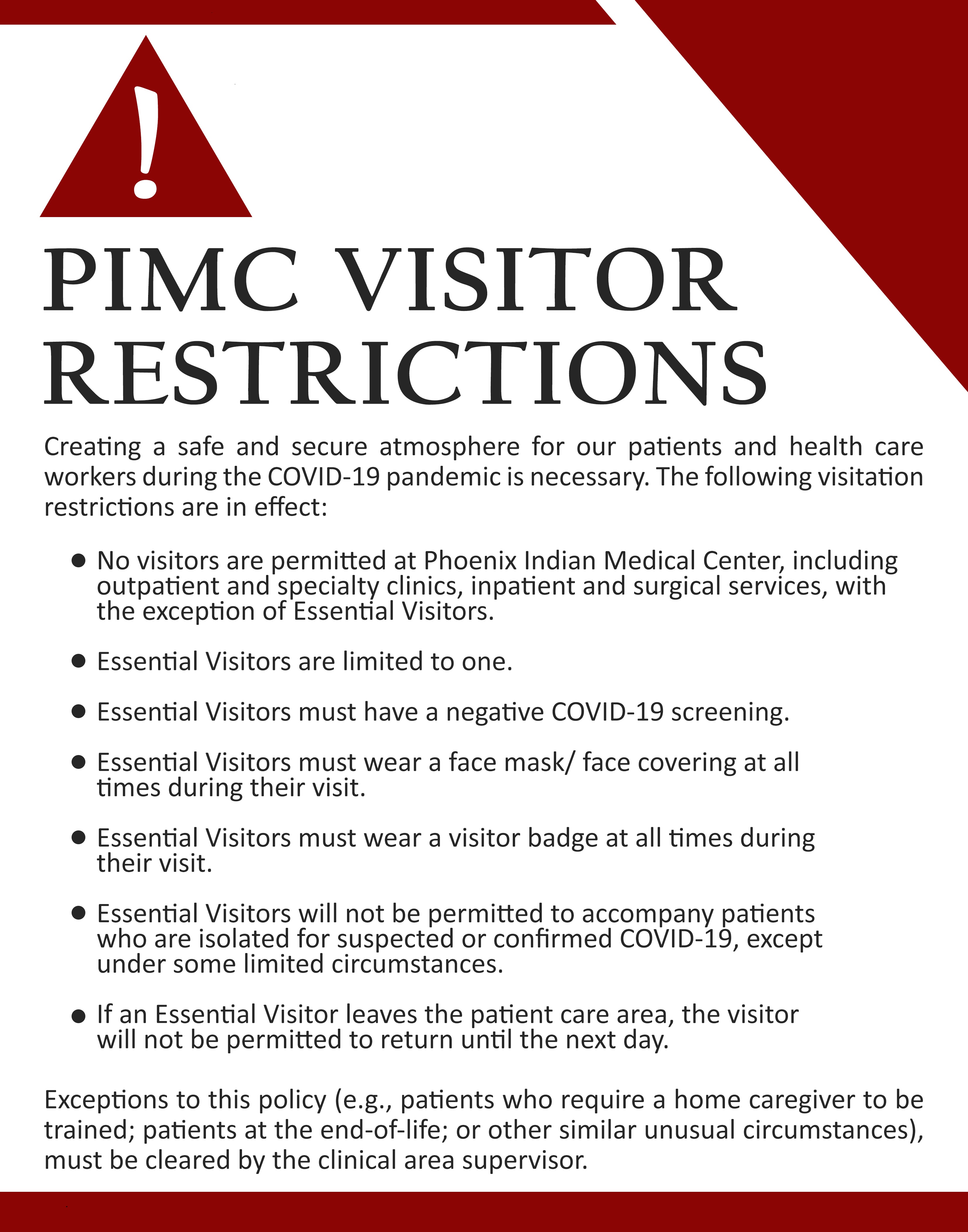 Patient and Visitor Guidance During the COVID19 Pandemic Phoenix
