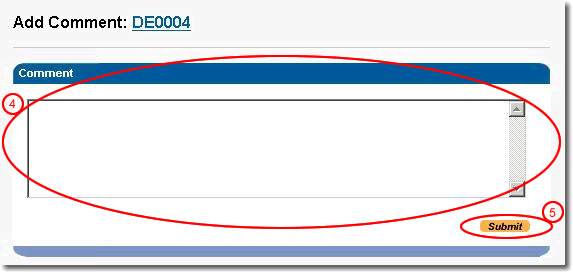 image of add comment page with comment area and submit button highlighted