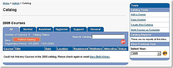 image of the Admin Catalog page highlighting the publish catalog button discussed in the text