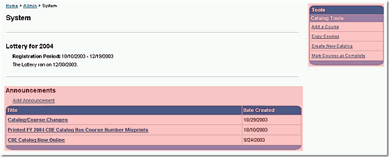 image of the Admin System page as discussed in the text