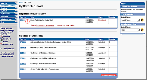 Image of my c d e page with feature indicated by number for step 2 as described in the text