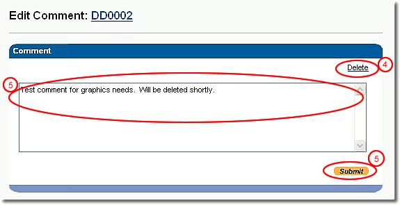 image of edit comment page highlighted as discussed in items 4 and 5