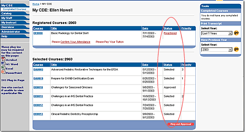 image of my C D E page with status column highlighted as indicated in the text