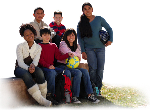 Photo showing a group of healthy and smiling Native American children.