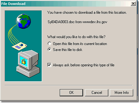 Image of file download dialog box with feature indicated by number for step 4 as described in the text