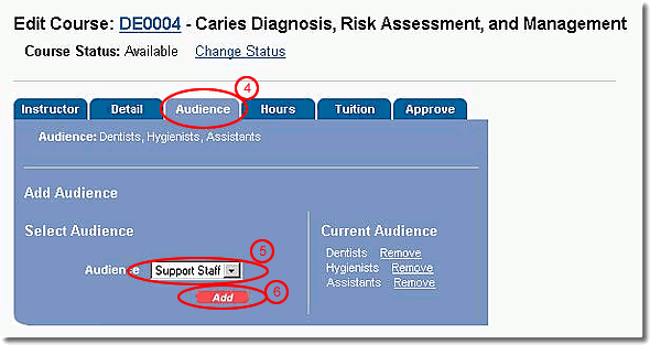 image of edit course page highlighted as discussed in items 5 through 6