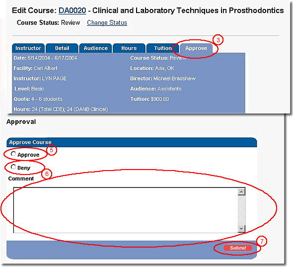 image of Edit Course page highlighted as discussed in items 3 through 7