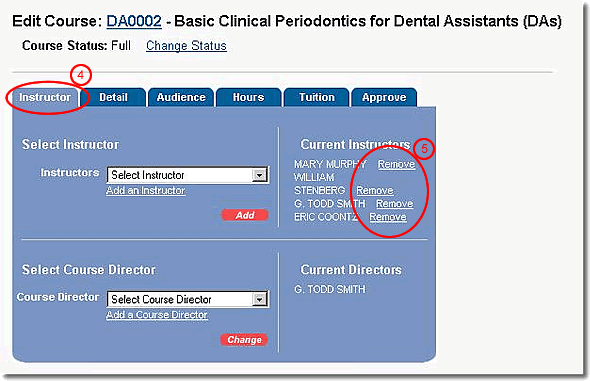 image of edit course page highlighted as discussed in items 4 and 5