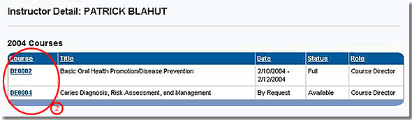 image of my instruct page with course id column highlighted