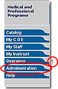 Image of c.d.e. navigation bar with administration tab highlighted as discussed in text