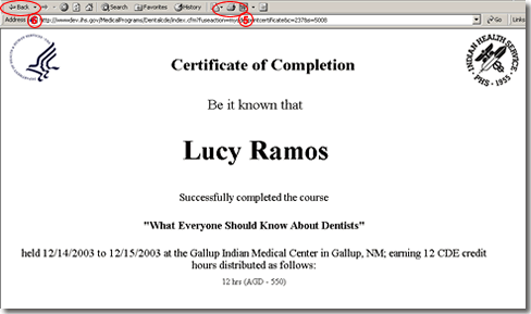 Image of sample certificate of completion