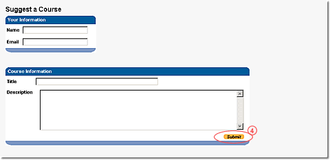 image of suggest a course form with features indicated by numbers for steps 3 and 4 as described in the text