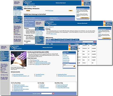 Decorative montage of different pages within the CDE system