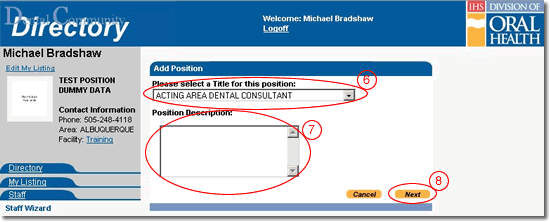 image of position wizard page 5 with navigation highlighted as discussed in steps 6, 7, and 8