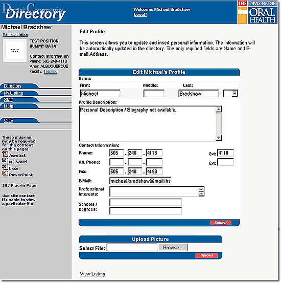Image of a Dental Directory personnel listing