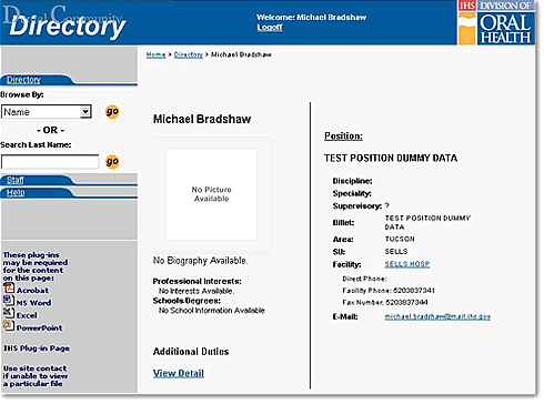 Image of a Dental Directory personnel listing