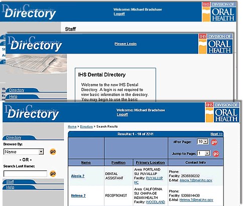 Decorative montage of different pages within the dental directory