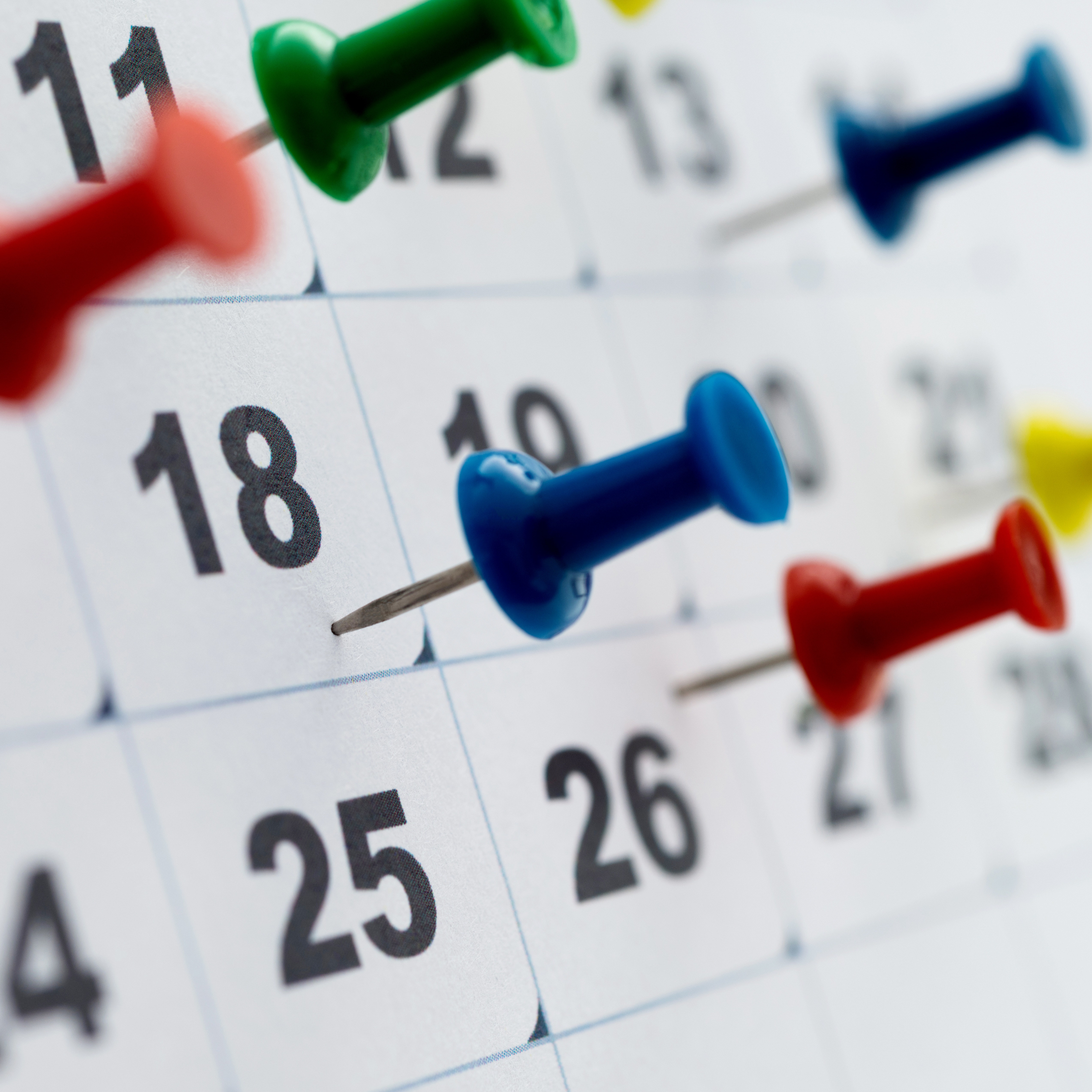 calendar with pushpins.