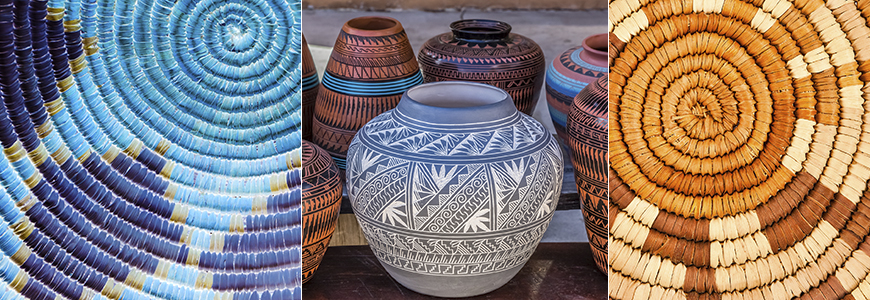 Native American pottery and basket work