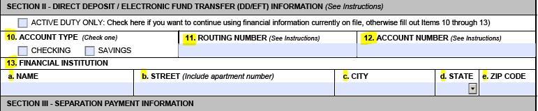Direct deposit form