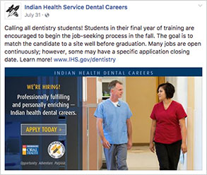 IHS Dental Careers Facebook Post