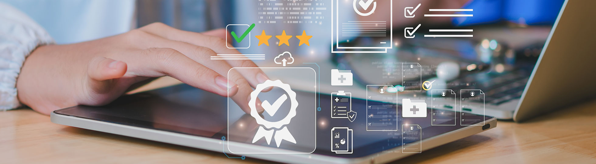 A person using a tablet to assess care and health outcomes with the WebAudit