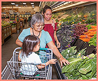 A family shopping for fresh produce.