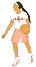A female playing basketball