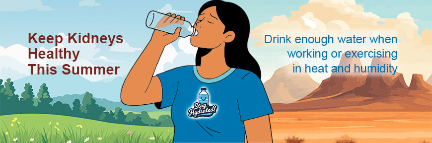 Keep Kidneys Healthy This Summer - Drink enough water when working or exercising in heat and humidity