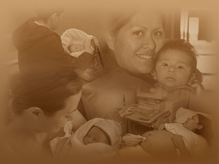 Photo collage of Native women and their babies.