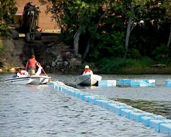 workers on lake
