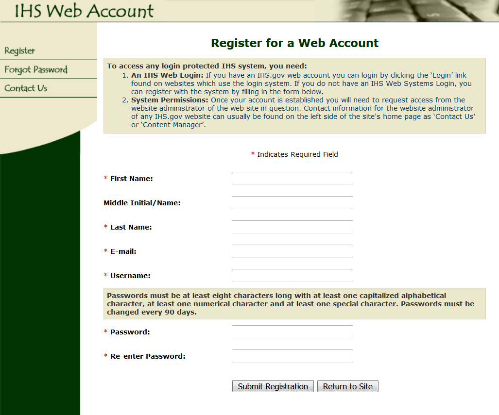 Figure 2: Web Account registration page. 