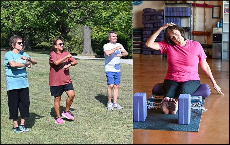 Older adults exercising outdoors