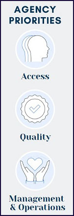 Agency Priorities: icons for Access, quality, and managment and operations.