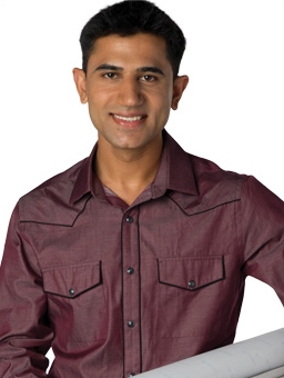 Man wearing purple shirt