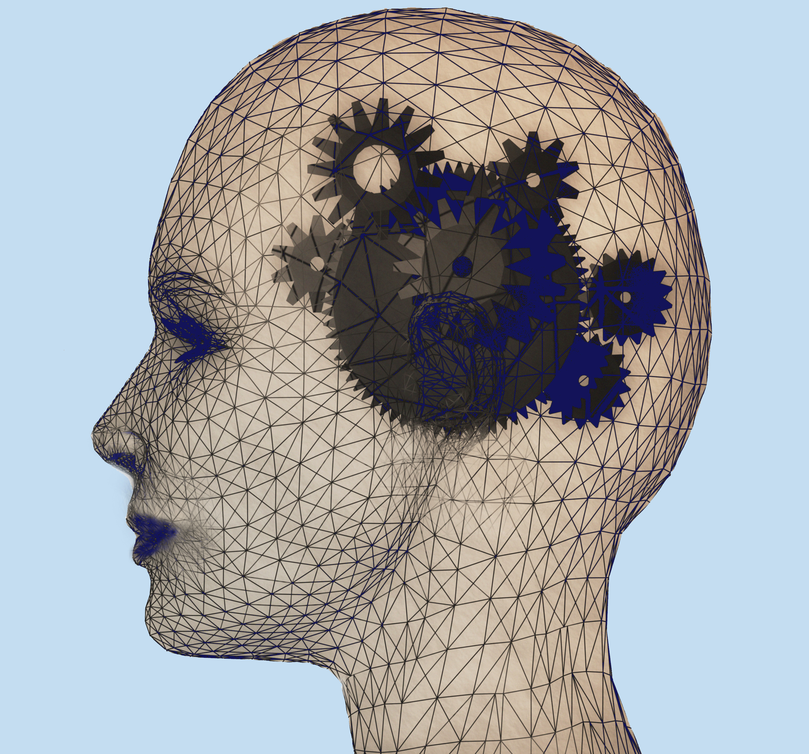 outline of womens head with cogs