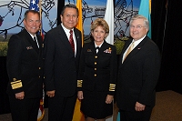 Left to Right: Dr. Charles Grim,   Mr. John Daugherty, Jr., CAPT Bonnie Warner, and Robert McSwain