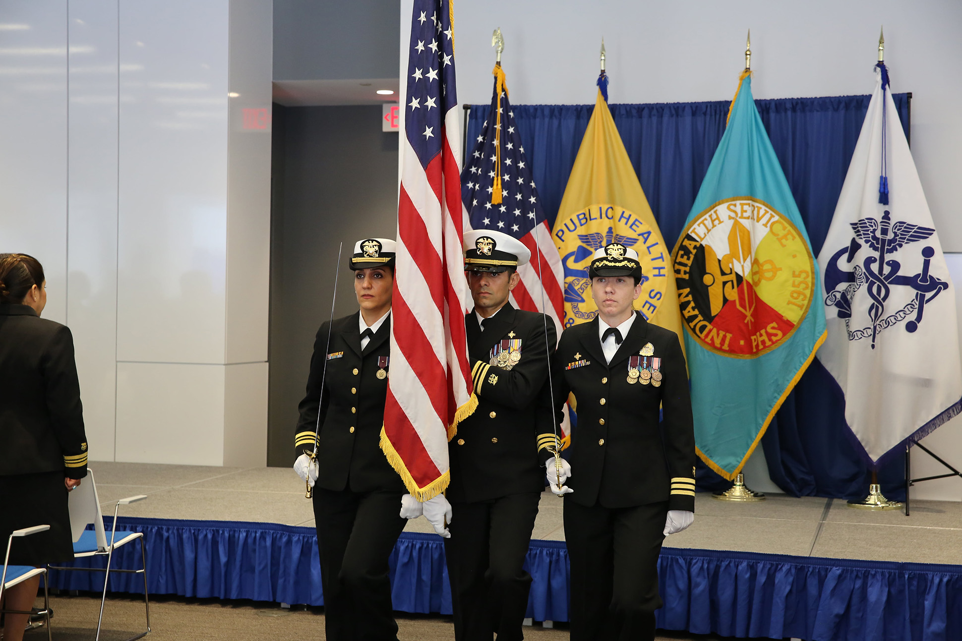 Opening Ceremony  - Presentation of the Colors - LCDR Sara Zaimi-Bolourian, CDR Eric Zhou, LCDR Marleen Tran