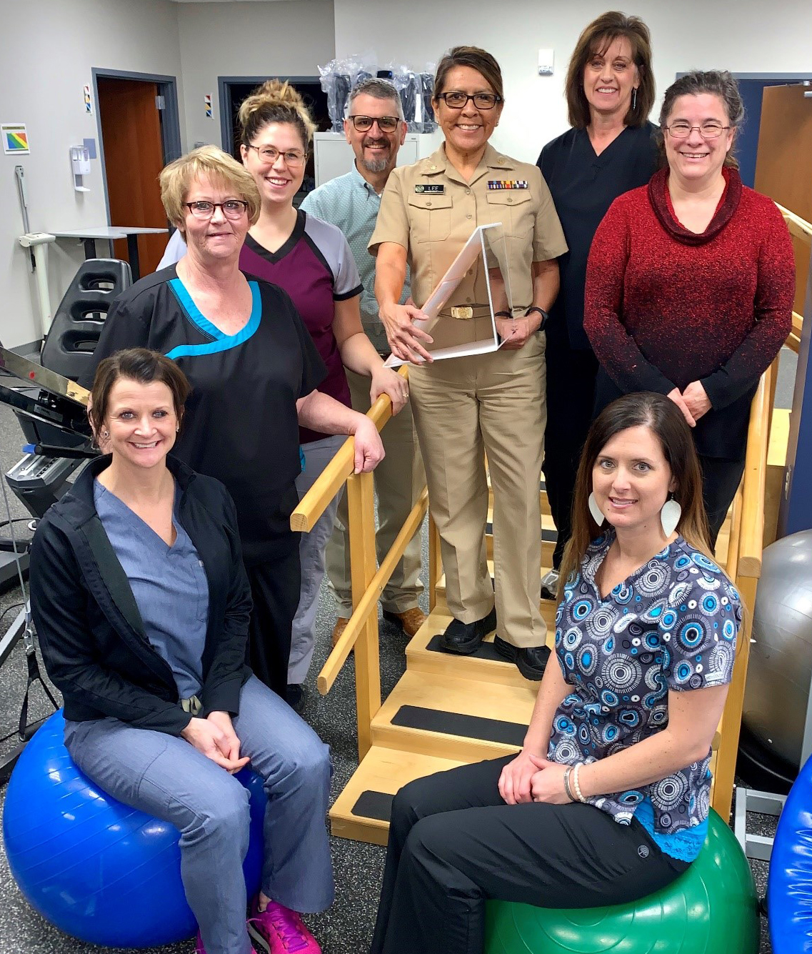 Clinton Service Unit Interdisciplinary Pain Management team (pictured left to right): Andrea Gregory, Kim Bownds, Megan Abeyta-Flores, Dr. Garret Oyler, Lt. Cmdr. Lori Lee, Susan Rose, Mitzie Eaton, and Ambyr Heller