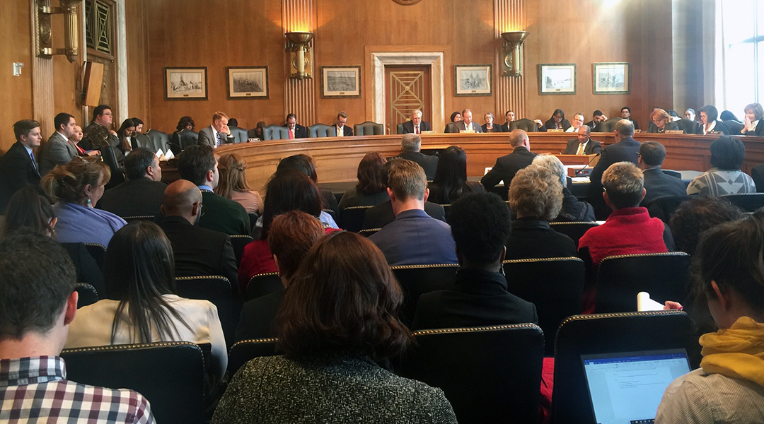 Photo of IHS Chief Medical Officer, Rear Adm. Michael Toedt, M.D. testifying at a Senate Indian Affairs Committee oversight hearing