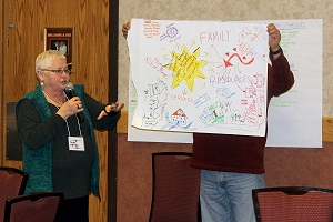 Cheri Hample, director of health services for the Mille Lacs Band of Ojibwe, discusses her tribe's community vision during the Bemidji Area alcohol and drug abuse prevention conference.